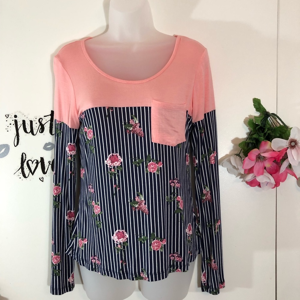 WISHFUL PARK FLORAL TOP POCKET STRIPED SIZE S